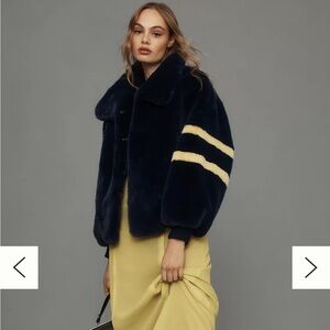 By Anthropologie Sporty Stripe Faux Fur Jacket NWT